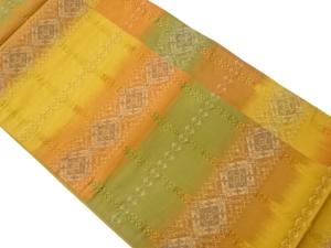 光悦垣に抽象花葉模様織出し全通袋帯